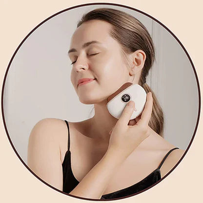 Using stone beauty instrument on neck and jawline