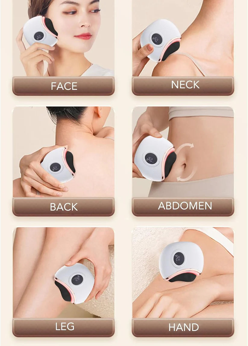 Professional Heated Stone Gua Sha Facial Massager for Face, Chin, Neck, Body - Anti-Aging Beauty Tool