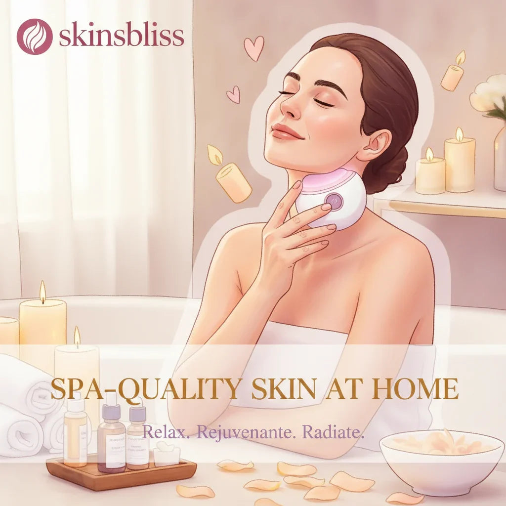 Woman using heated gua sha stone for facial massage and contouring