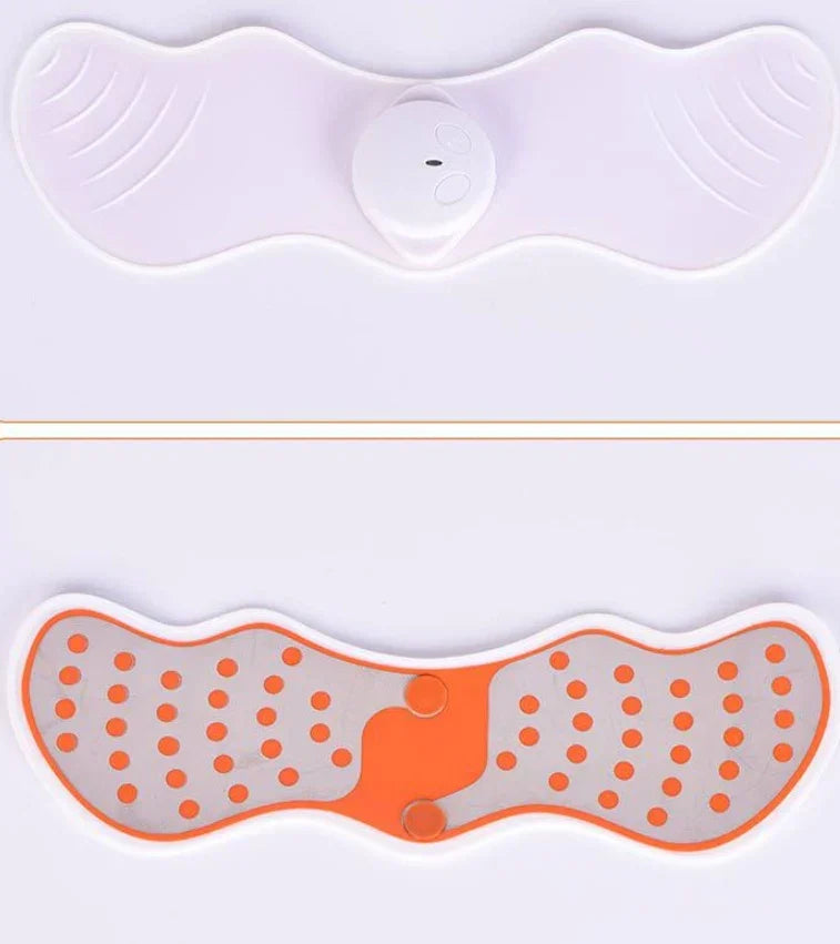 Orange and gray device with circular patterns on a white background