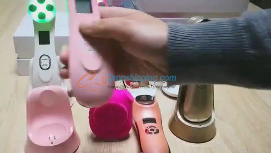 RadiantLift Pro 5-in-1 Home Beauty Rejuvenation Device in multiple colors with EMS, RF, LED, and sonic features for facial toning and skin care.